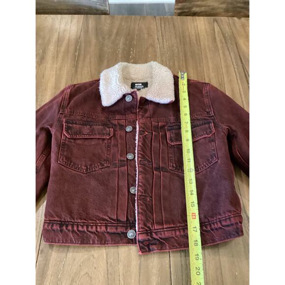 Hudson Faux Shearling shrunken Lola Trucker Jacket  burgandy cotton denim XS - Picture 3 of 9